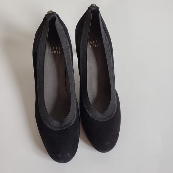 Stuart Weitzman Black Suede Elastic Trim Heel - Picture 4 of 6